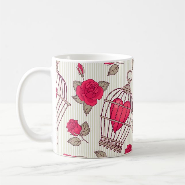 Taza De Café Patrón de Rosas de jaulas de aves florales (Izquierda)