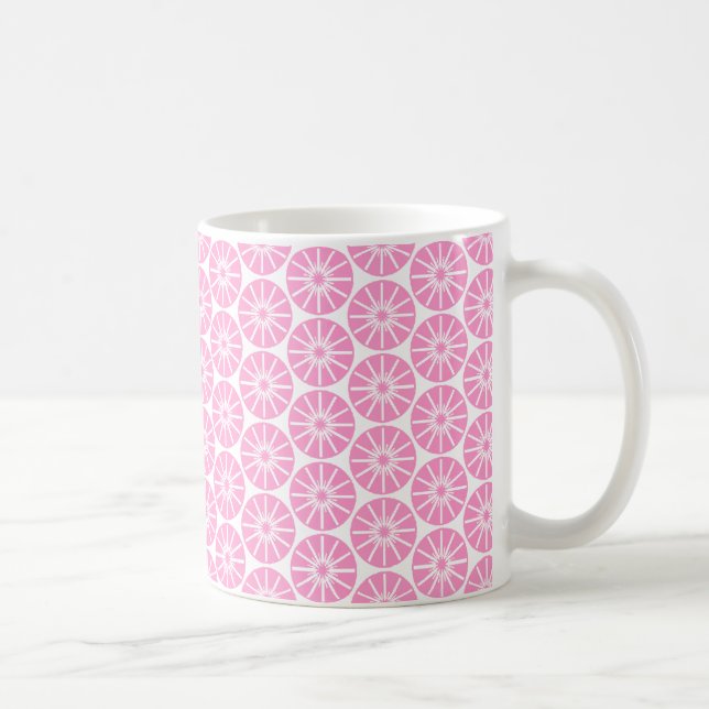 Taza De Café Patrón de Rueda Estelar - Rosa sobre Blanco (Derecha)