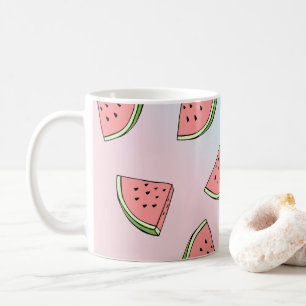 Taza De Café Patrón de sandía de verano suave rosa pastel y azu