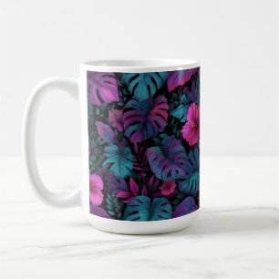 Taza De Café Patrón de "Selva Salvaje" sin foco con Neon Hibisc