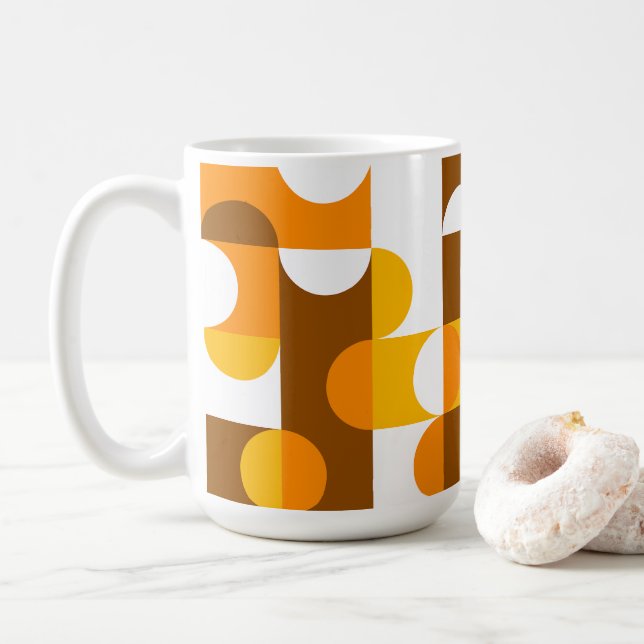Taza De Café Patrón de semicírculos marrones blancos naranjas a (Con donut)