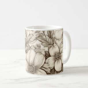 Taza De Café Patrón de Sepia Floral Vintage (13)