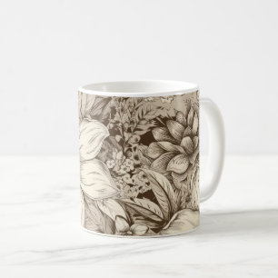 Taza De Café Patrón de Sepia Floral Vintage (3)