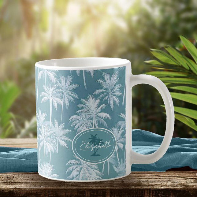 Taza De Café Patrón de silueta de árbol de palmas hawaiano ID10 (Subido por el creador)
