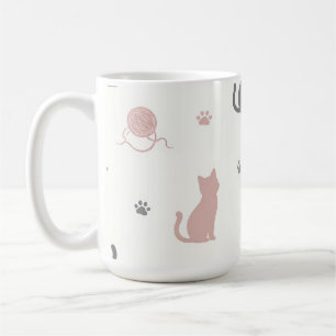 Taza De Café Patrón de silueta de gato y hilo caprichoso