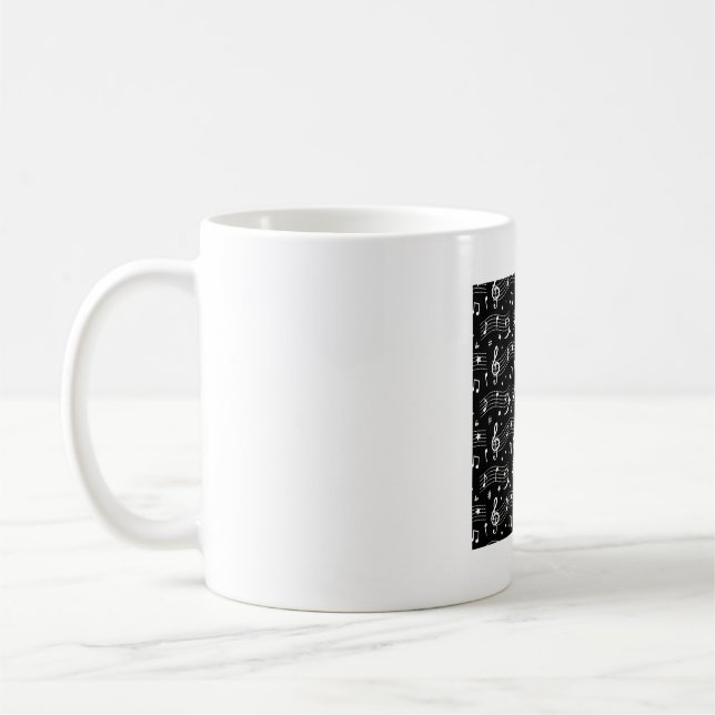 Taza De Café Patrón de símbolos y notas musicales blancas (Izquierda)