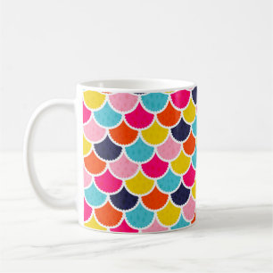 Taza De Café Patrón de sirena vintage sin foco como pez colorid