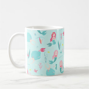 Taza De Café Patrón de sirenas rosadas y turquesas
