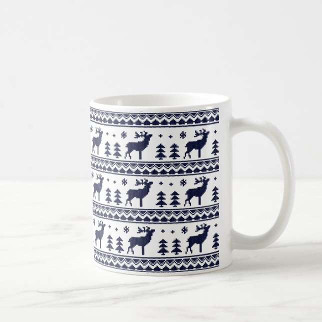 Taza De Café Patrón de sudoración de los Navidades Blue White F (Derecha)