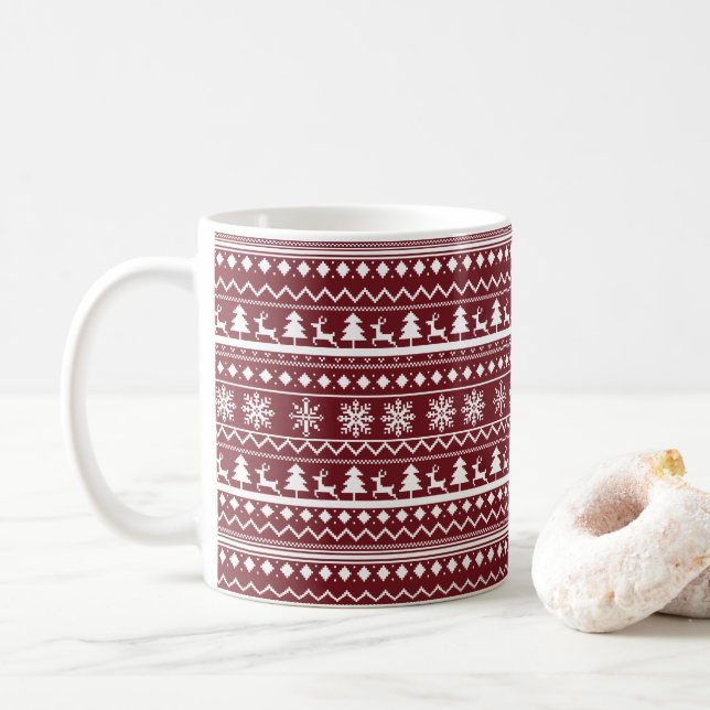 Taza De Café Patrón de Suéter Clásico Rojo de Navidad (Con donut)