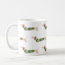 Taza De Café Patrón de suéter de Navidad feo verde de Dachshund