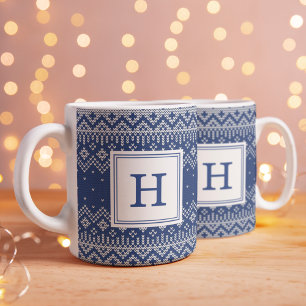 Taza De Café Patrón de suéter nórdico naval Monograma Vacacione