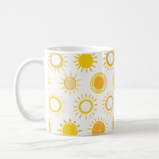 Taza De Café Patrón de Suns de Doodle dibujado a mano (Izquierda)