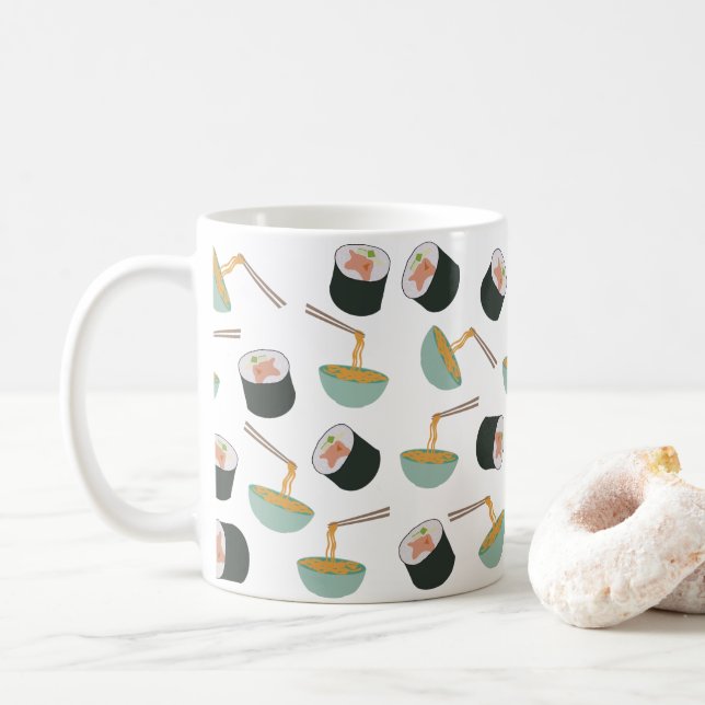 Taza De Café Patrón de sushi y fideos (Con donut)