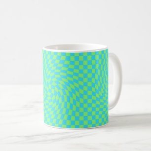 Taza De Café Patrón de tablero de ajedrez azul claro y verde