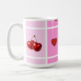 Taza De Café Patrón de tablero de ajedrez de corazón de cereza 