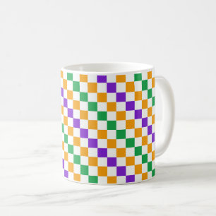 Taza De Café patrón de tablero de ajedrez diagonal de Mardi gra
