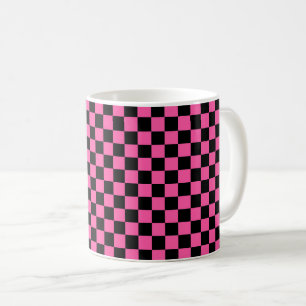 Taza De Café Patrón de tablero de ajedrez negro y rosa