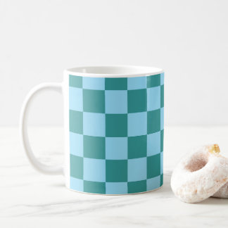 Taza De Café Patrón de tablero de ajedrez verde y azul