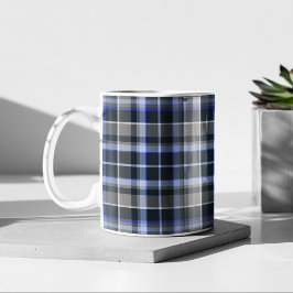 Taza De Café Patrón de Tartán azul gris moderno