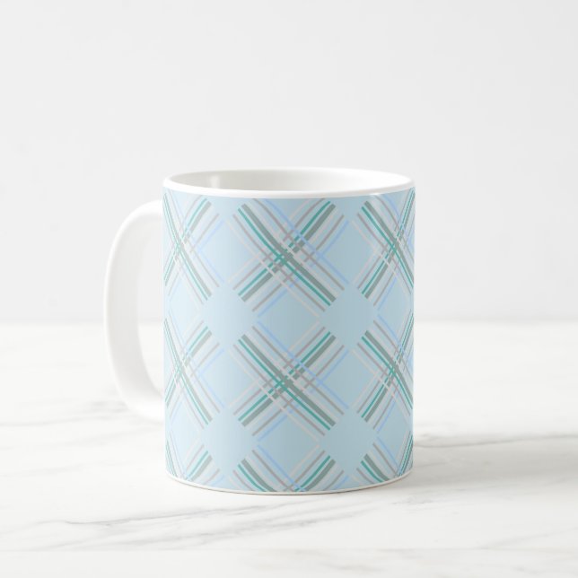 Taza De Café Patrón de Tartán Turquesa Azul Cuto Moderno (Anverso izquierdo)