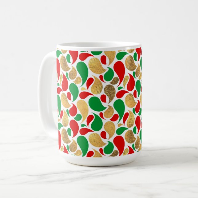 Taza De Café PATRÓN DE TEARDROP DE ORO VERDE ROJO DE LOS navida (Anverso izquierdo)