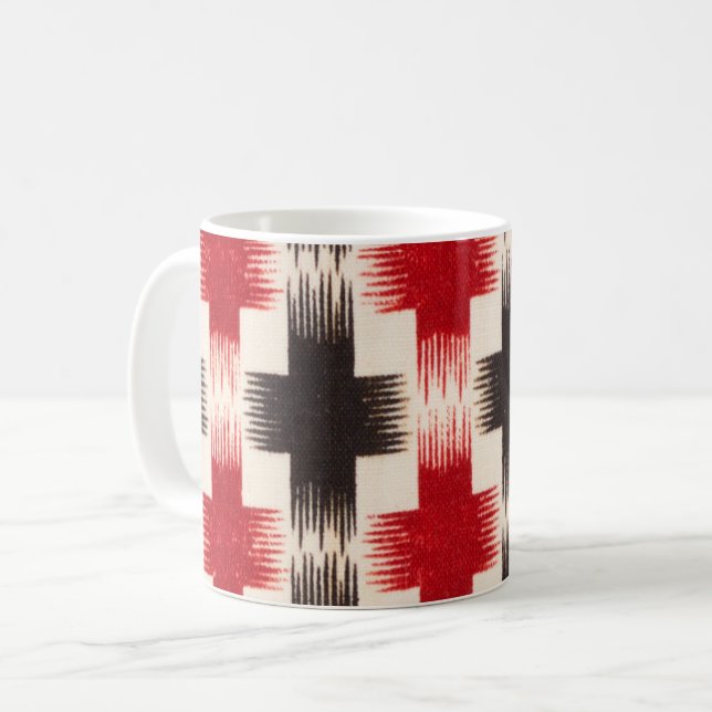 Taza De Café Patrón de tejido de cesta rojo y negro Resumen art (Anverso izquierdo)