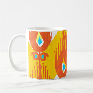 Taza De Café Patrón de tela de Ikat: Diseño de cosecha étnica.