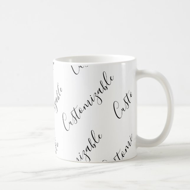 Taza De Café Patrón de texto Scrip moderno editable | Blanco y  (Derecha)