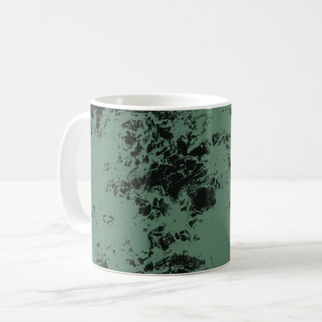 Taza De Café Patrón de textura de mármol en negro y verde (Anverso izquierdo)