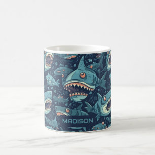 Taza De Café Patrón de tiburones de nombre personalizado