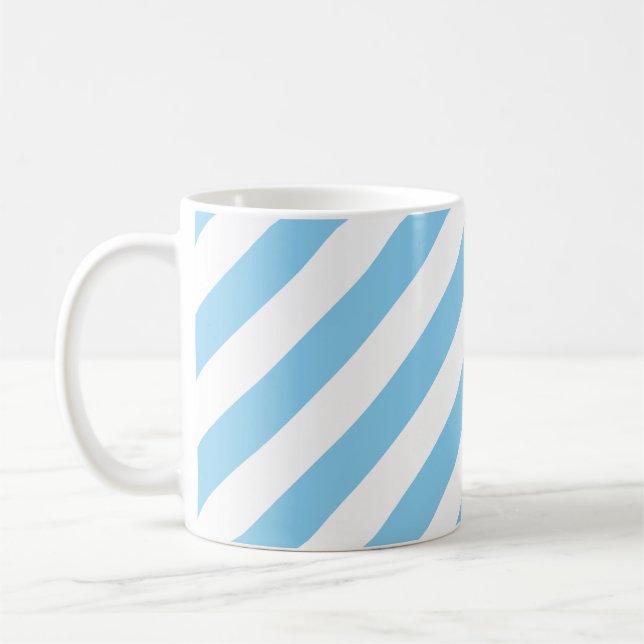 Taza De Café Patrón de tiras diagonales grandes azul y blanco (Izquierda)