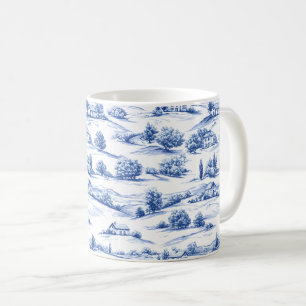 Taza De Café Patrón de Toile Botánico Azul