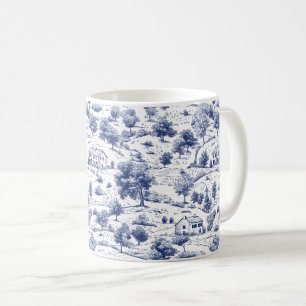 Taza De Café Patrón de Toile Campestre Azul Rústico