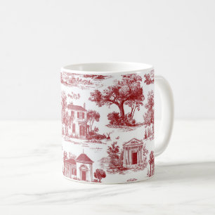Taza De Café Patrón de toile de granja roja con árbol escénico