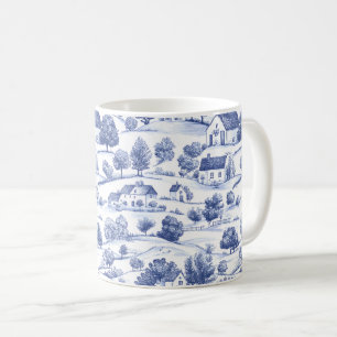 Taza De Café Patrón de Toile Francés Azul de Campo