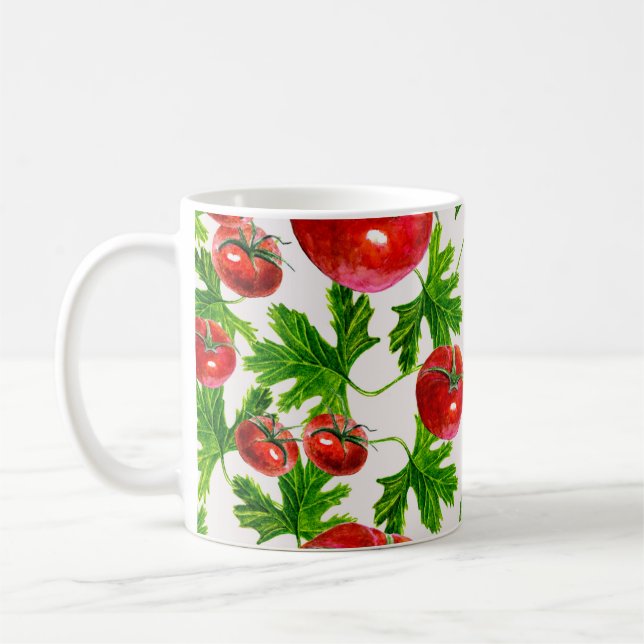 Taza De Café Patrón de Tomate con Hojas (Izquierda)