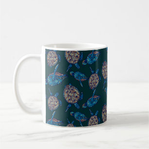 Taza De Café Patrón de tortuga sin soldadura sobre fondo oscur