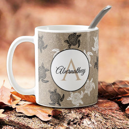 Taza De Café Patrón de tortugas de arte tribal blanco y negro p