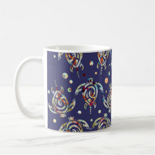 Taza De Café Patrón de tortugas marinas chamánicas + color de f
