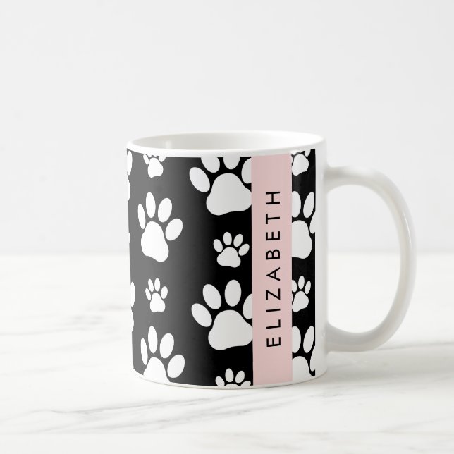 Taza De Café Patrón de traza, garras de perro, negro y blanco,  (Derecha)