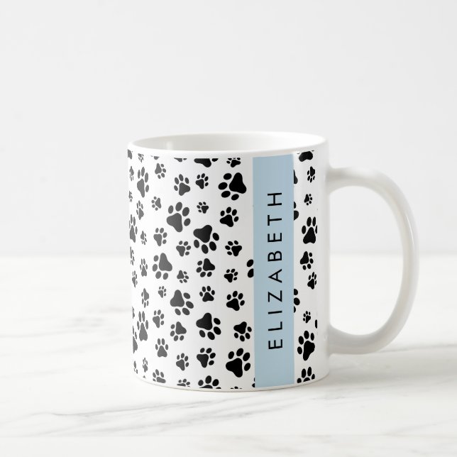 Taza De Café Patrón de traza, garras de perro, negro y blanco,  (Derecha)