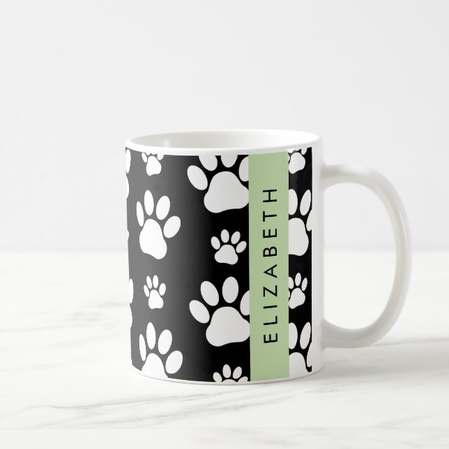 Taza De Café Patrón de traza, garras de perro, negro y blanco,  (Derecha)