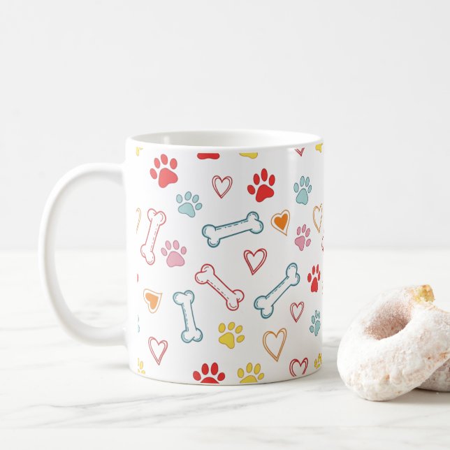 Taza De Café Patrón de trazos y corazones (Con donut)