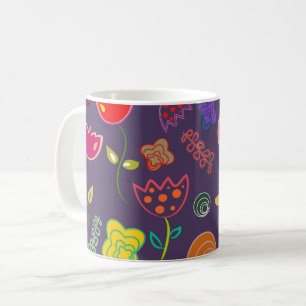 Taza De Café Patrón de Tulipán Divertido Púrpura