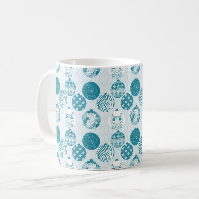 Taza De Café Patrón de turquesa, azul y Navidad (Anverso izquierdo)