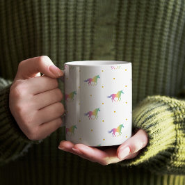 Taza De Café Patrón de Unicornio arcoiris y estrellas de oro