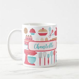 Taza De Café Patrón de utensilios de cocina retro en tonos past