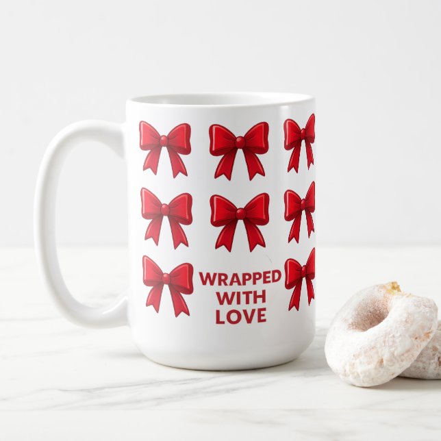 Taza De Café Patrón de vacaciones de reverdecimiento rojo envue (Con donut)