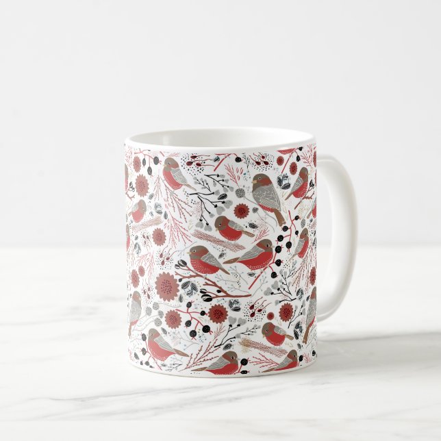 Taza De Café Patrón de vacaciones rojas con floral (Anverso derecho)